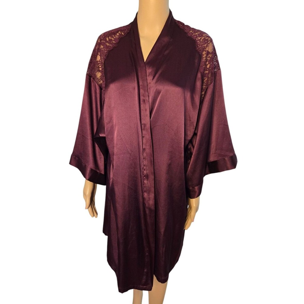 Victoria's Secret M/L maroon lacey kimono sleeve silky robe *missing belt
